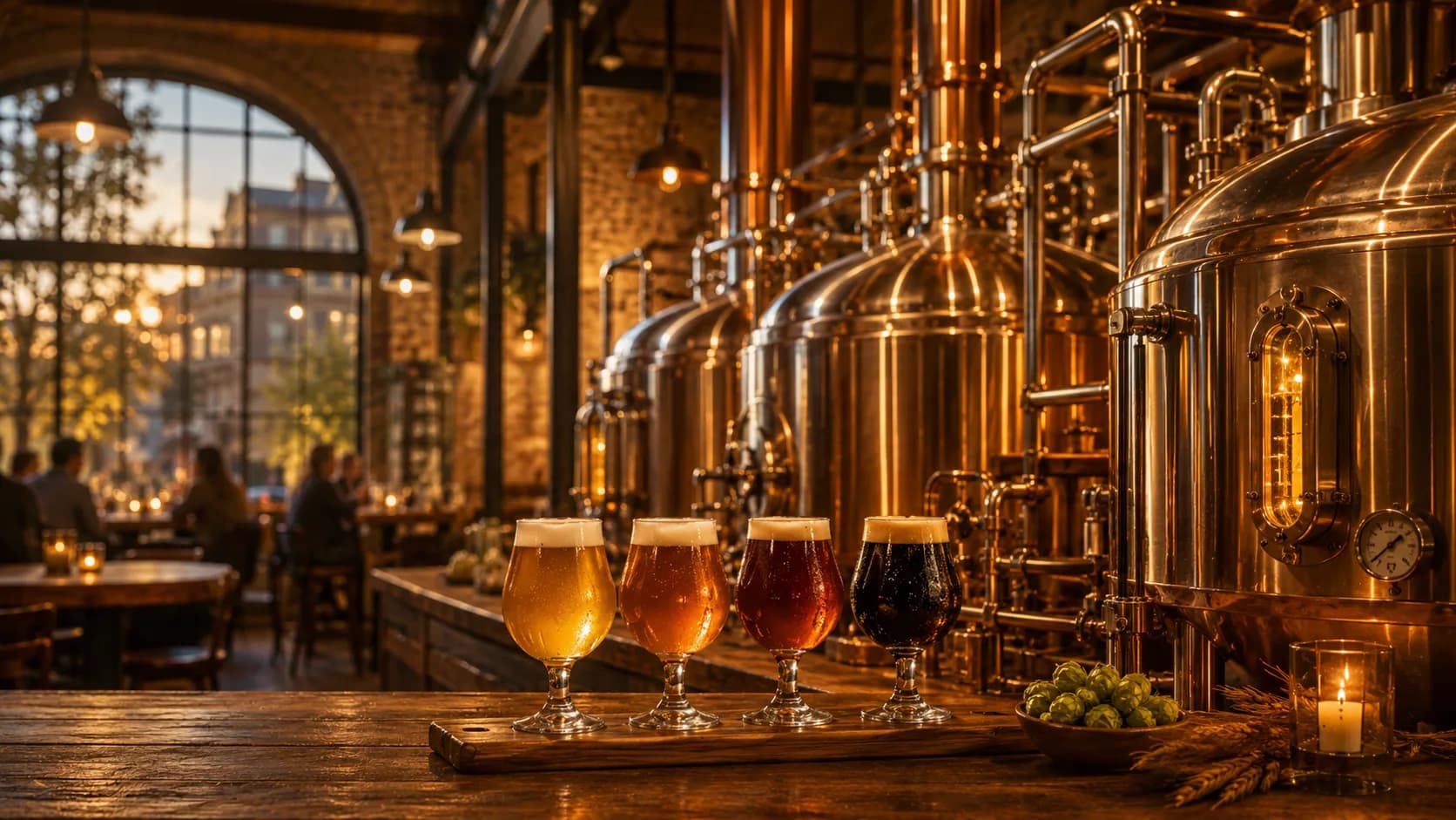 Illustrative modern Belgian craft brewery taproom
